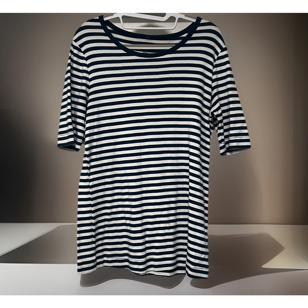 Duluth Women's Top Medium Striped T Shirt blue/green and white Longtail Outdoor